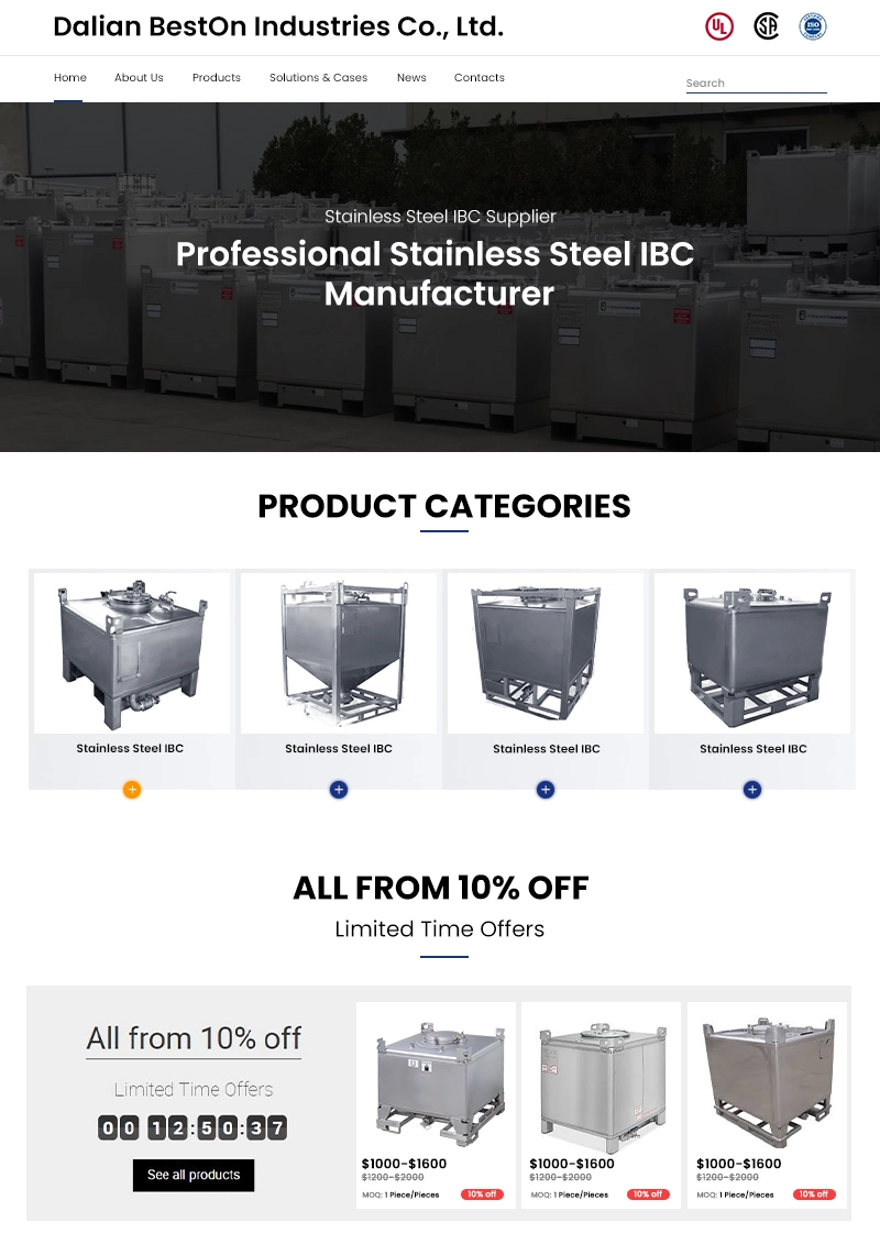 Un Certificatre Stainless Steel Ss 3304 SUS 316L Chemical Acid Storage IBC Tank Intermediate Bulk Container Cubic Tank Container 1000 L 2000L IBC Wine Tank